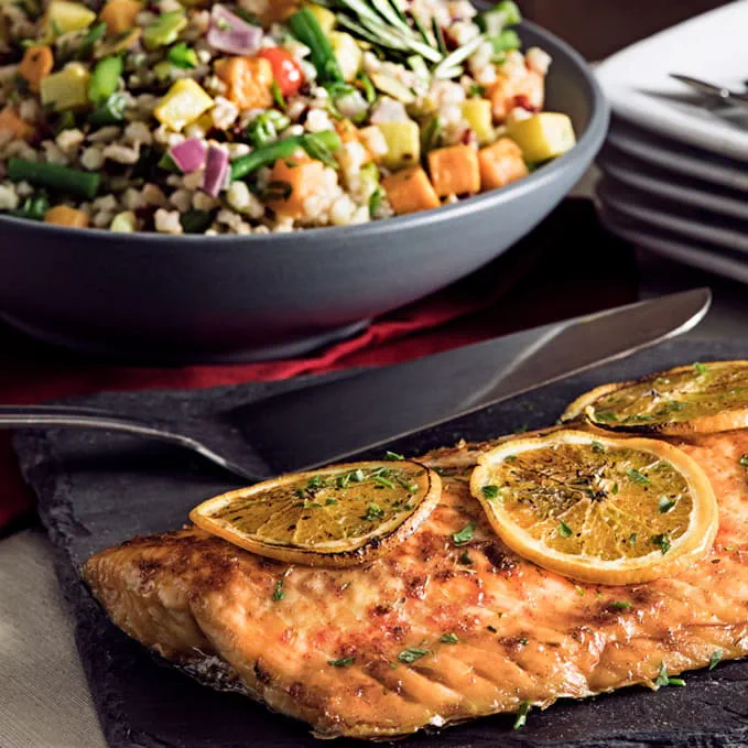 Orange Roasted Salmon w Barley Pilaf - Recipe