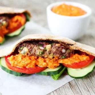 Fennel Lamb Burgers with Piri Piri Romesco Sauce - Recipe