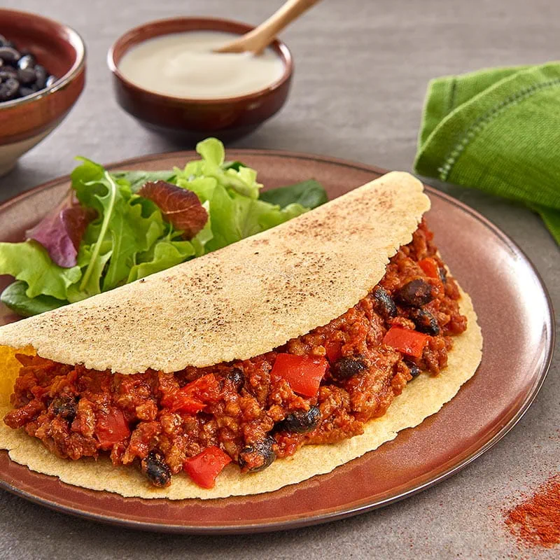 Tortillas con chili di carne alla paprika