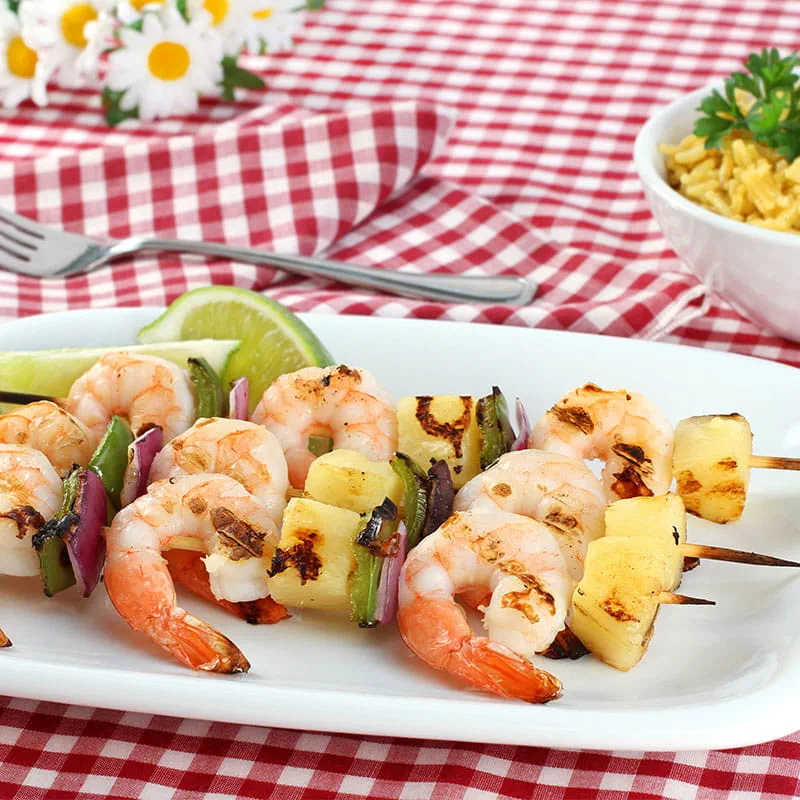 Espetadas de Gambas e Ananás