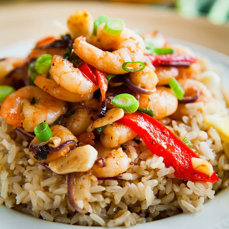 Langoustines sur riz au curry