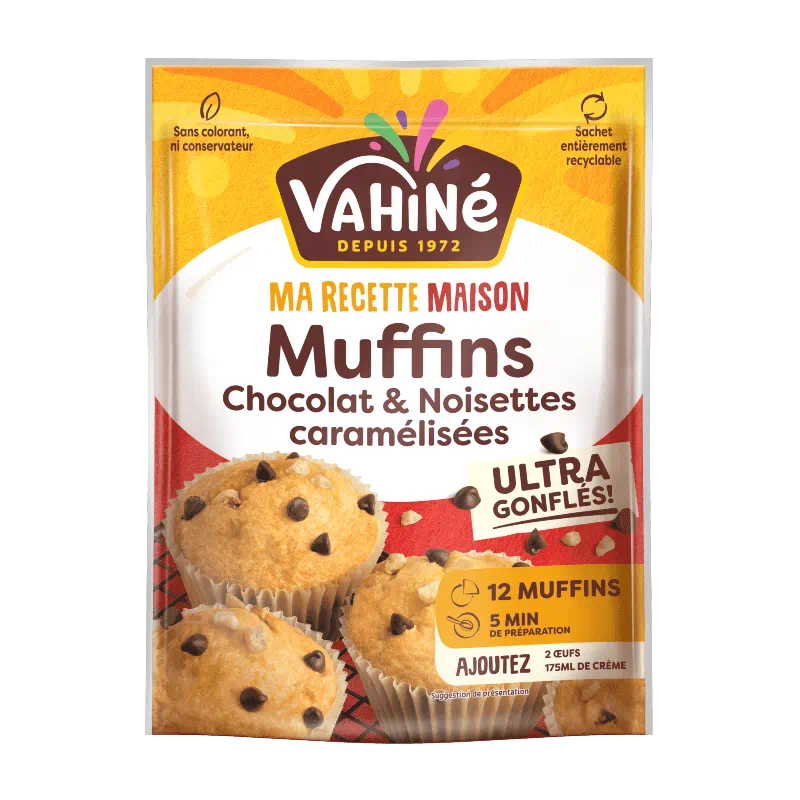 preparation pour muffins chocolat et noisettes caramelisees