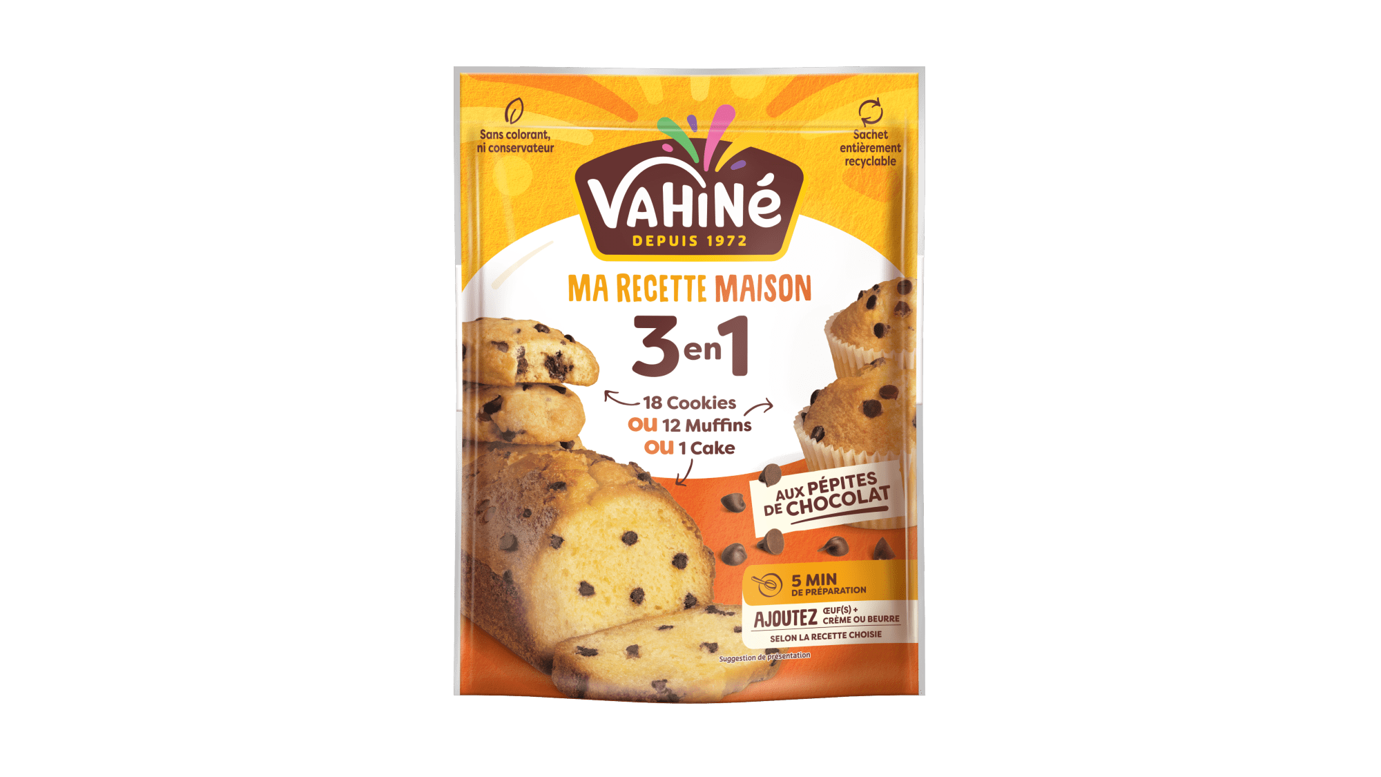 Préparation 3 En 1 VAHINÉ Pépites Chocolat - 300 G - Pour Faire Cookies, Muffins Ou Cake - Recette Facile Et Rapide