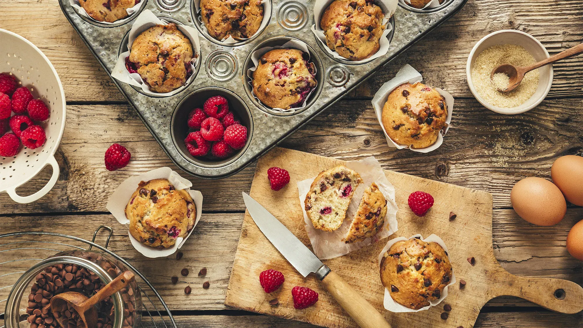 Frambozenmuffins met BIO melkchocoladevlokken